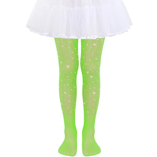 TAXTYHRE Mädchen Netzstrumpfhosen, Mädchen Strass Netzstrümpfe, Mädchen Glitzer Strumpfhosen, für Halloween Rave Party Ballett Tanz Schulpantyhose (Grün) von TAXTYHRE