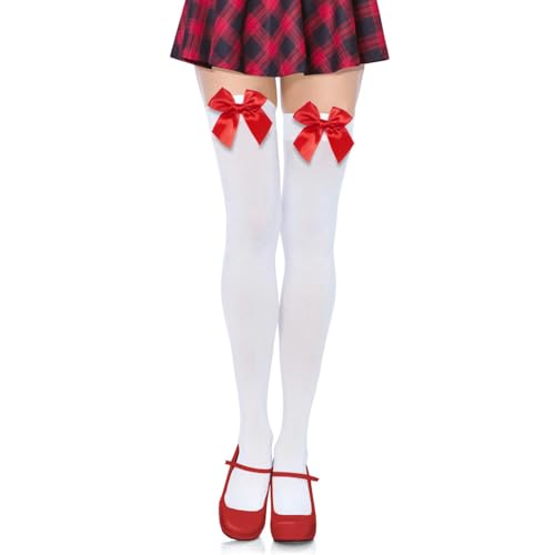 TAXTYHRE Overknees Strümpfe Damen, Strümpfe mit Schleife, Kniestrümpfe Damen mit Rot Schleife, Lange Overknee Strümpfe für Weihnachten Halloween Karneval Valentinstag von TAXTYHRE