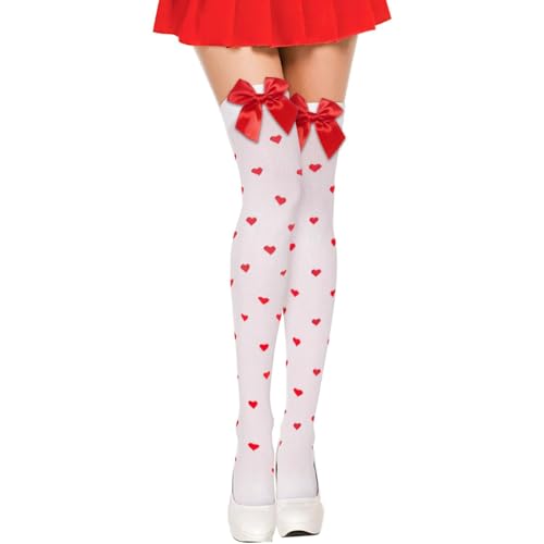 TAXTYHRE Overknees Strümpfe Damen, Strümpfe mit Schleife, Overknee Strümpfe Herzen, Lange Strümpfe Damen für Weihnachten Halloween Karneval Valentinstag von TAXTYHRE