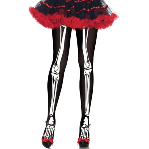 TAXTYHRE Skelett Strumpfhose Damen, Halloween Netzstrumpfhose Schwarz, Strumpfhose Skelett, Knochen Socken, für Halloween Karneval Cosplay Mottoparty von TAXTYHRE