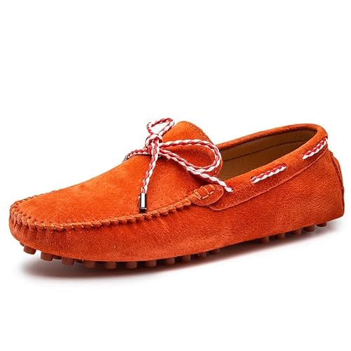 Men's Loafers Shoes Suede Vamp Lace Shoes Driving Moccasins Boatshoes Comfortable Flexible Lightweight Casual Slip On (Color : Orange, Size : 41 EU) von TAYGUM