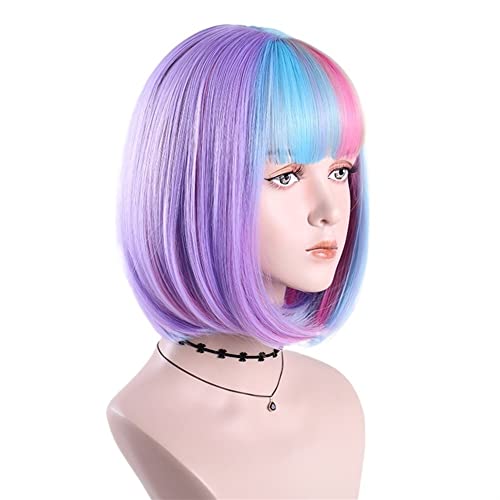 Perücke for Frauen, kurze Bob-Perücken mit Pony for Frauen, lila, gemischt, blau, rosa, Party, Halloween, Kostüm, Cosplay, Perücke, bezaubernd for den Alltag von TAYGUM