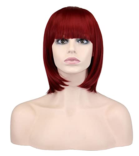 Perücke for Frauen, kurze Bob-Perücken mit Pony for Frauen, natürlich aussehende synthetische Perücke, Party, Kostüm, Cosplay, Haar, perfekt for den Alltag (Color : Weinrot) von TAYGUM