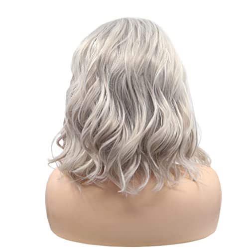 Perücke for Frauen, kurze Wellenperücken for Frauen, flauschiges Ombre-Grau-Seitenteil, synthetische Spitze-Front-Perücke, Party, Cosplay, Haarschönheit for Party von TAYGUM