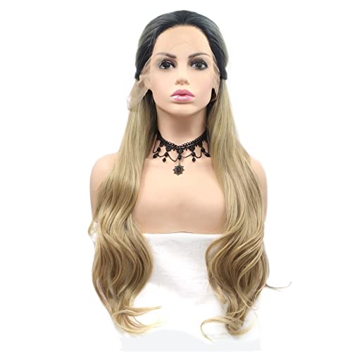 Perücke for Frauen, lange gewellte Perücken for Frauen, Ombre-Schwarzblond, mit geflochtener synthetischer Spitze-Front-Perücke, Cosplay-Haar, perfekt for Party von TAYGUM