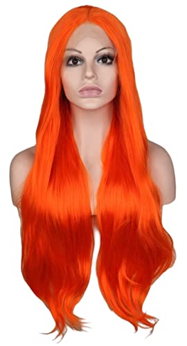 Perücke for Frauen, lange gewellte Perücken for Frauen, Spitze vorne, orangefarbene, flauschige synthetische Perücke, Halloween-Kostüm, Cosplay, Haarmode for Party von TAYGUM