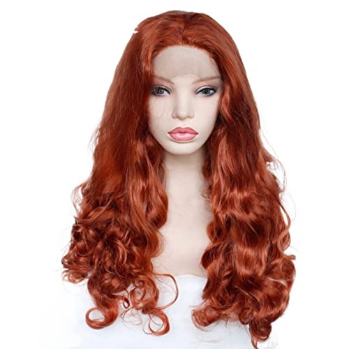 Perücke for Frauen, lange gewellte Perücken for Frauen, flauschige rotbraune Spitze-Front-Synthetik-Perücke, Party-Kostüm, Cosplay, Haarmode for Party (Color : Red Brown, Size : 26inch) von TAYGUM