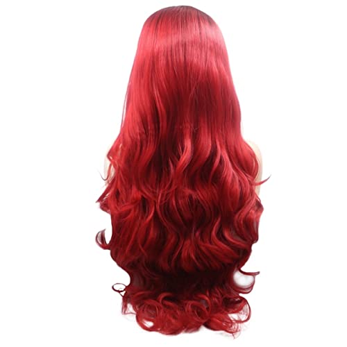 Perücke for Frauen, lange gewellte Perücken for Frauen, flauschiges Ombre-Rot mit dunklen Wurzeln, Spitze vorne, synthetische Perücke, Cosplay-Haar, charmant for Party von TAYGUM