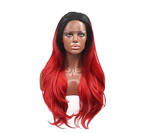 Perücke for Frauen, lange gewellte Perücken for Frauen, flauschiges Ombre-Rot mit dunklen Wurzeln, synthetische Lace-Front-Perücke, Cosplay-Haar, Schönheit for Party von TAYGUM