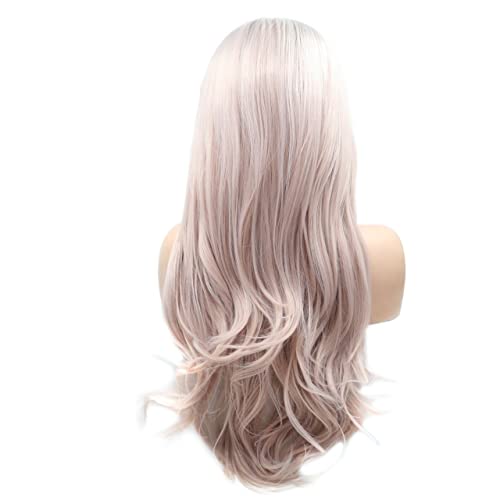 Perücke for Frauen, lange gewellte Perücken for Frauen, glatt, Ombre, hellrosa, lila, Spitze vorne, synthetische Perücke, Cosplay-Haar, bezaubernd for den Alltag von TAYGUM