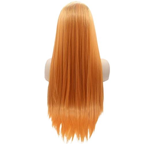 Perücke for Frauen, lange glatte Haare, Perücken for Frauen, Ombre Orange mit dunklen Wurzeln, synthetische Spitze-Front-Perücke Cosplay Wear Beauty for Party von TAYGUM