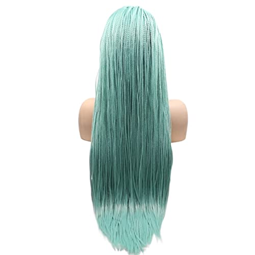 Perücke for Frauen, lange knotenlose Box-geflochtene Perücken for Frauen, Cyan, Spitze vorne, gedrehte synthetische Perücke, Cosplay-Haar, Schönheit for Party von TAYGUM