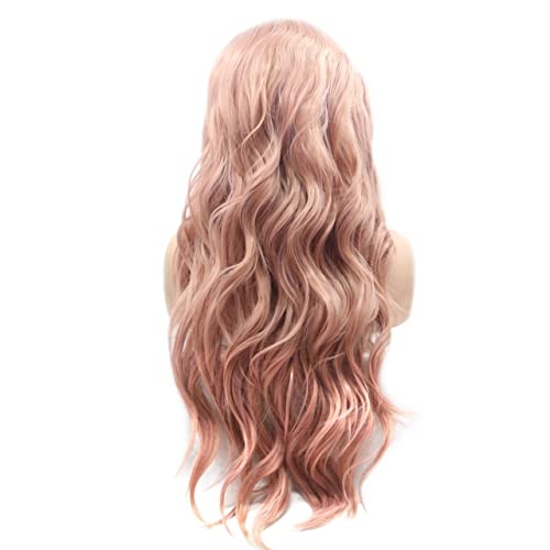 Perücke for Frauen, lange lockige Wellen-Perücken for Frauen, flauschige blonde rosafarbene Spitze-Front-Synthetik-Perücke, Kostüm, Cosplay-Haar, charmant for Party von TAYGUM