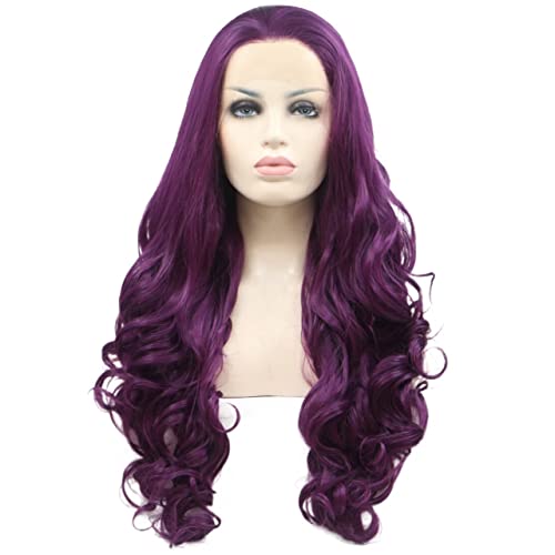 Perücke for Frauen, lange lockige Wellenperücken for Frauen, flauschige lila Spitze vorne, synthetische Perücke, Party, Kostüm, Cosplay, Haar, perfekt for den Alltag von TAYGUM