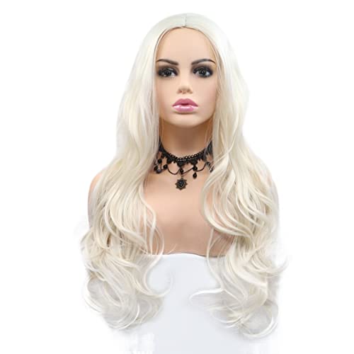 Perücke for Frauen, lange lockige Wellenperücken for Frauen, flauschige weiße synthetische Lace-Front-Perücke, Halloween, Cosplay, Haarmode for den Alltag von TAYGUM