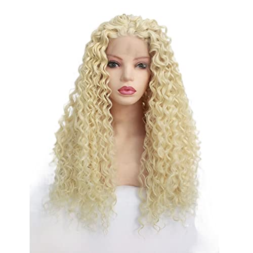 Perücke for Frauen, lange verworrene lockige Perücke for Frauen, Spitze vorne, flauschige blonde synthetische Perücke, Halloween-Kostüm, Cosplay, Haarschönheit for Party (Color : Blonde, Size : Thre von TAYGUM