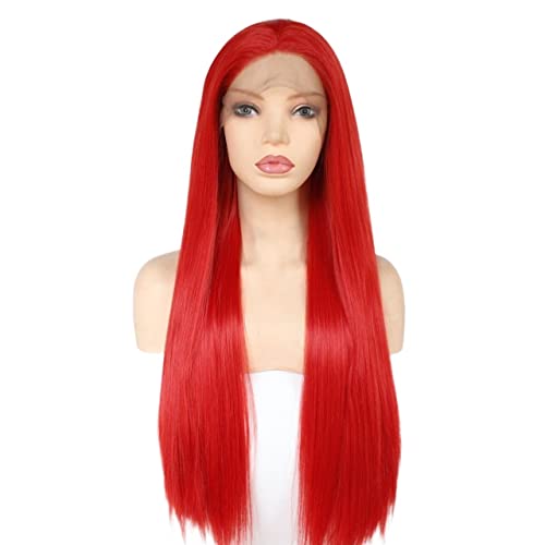 Perücke for Frauen, langes glattes Haar, Perücken for Frauen, Halloween, Party, Kostüm, Cosplay, rote Perücke mit Spitze vorne, perfekt for den Alltag von TAYGUM