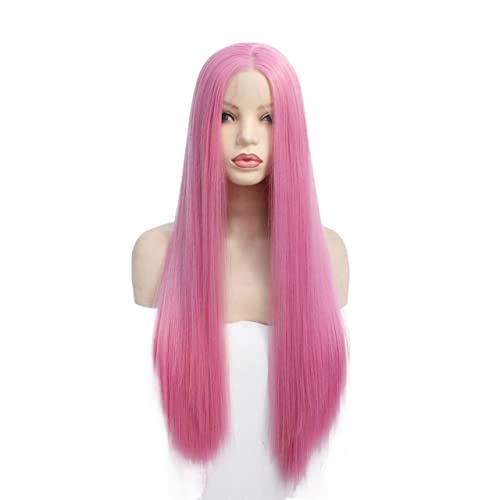 Perücke for Frauen, langes glattes Haar, Perücken for Frauen, rosa Spitze vorne, synthetische Perücke, Party, Kostüm, Cosplay, Haar, charmant for Party (Color : Rosa, Size : Three color curly 18 Inc von TAYGUM