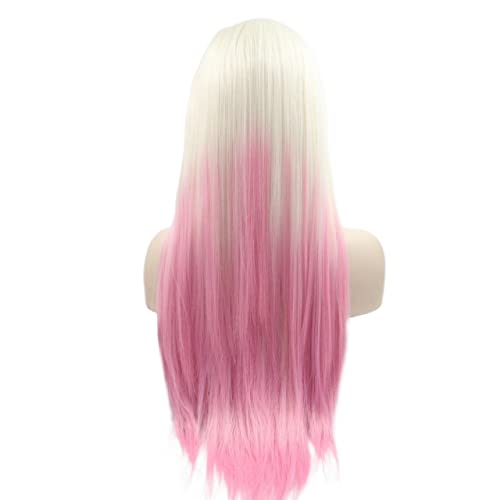 Perücke for Frauen, langes glattes Haar, Perücken for Frauen, seidig, Ombre-Blond, rosa, Spitze vorne, synthetische Perücke, Cosplay-Haar, Schönheit for Party von TAYGUM