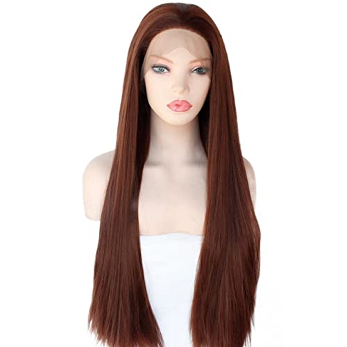 Perücke for Frauen, langes glattes Haar, Perücken for Frauen, seidig, rotbraun, Spitze vorne, synthetische Perücke, Kostüm, Cosplay, Haar, charmant for Party von TAYGUM