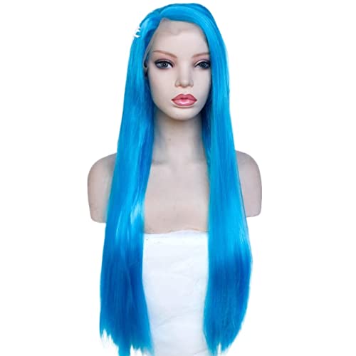 Perücke for Frauen, langes glattes Haar, Perücken for Frauen, seidige blaue Spitzefront-Synthetik-Perücke, Party-Kostüm, Cosplay-Kleidung, perfekt for Party (Color : Blau, Size : Three color curly 1 von TAYGUM