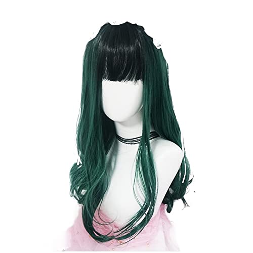 Perücke for Frauen, langes lockiges Haar, Perücke mit Pony, schwarz und grün, gewellte Perücke for Cosplay, Schönheit for den Alltag von TAYGUM