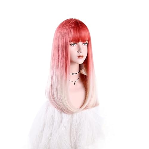 Perücke for Frauen, schulterlange Bob-Perücken mit Pony for Frauen, rotes Ombré-Rosa, Halloween-Party-Kostüm, Cosplay-Perücke, bezaubernd for Party von TAYGUM