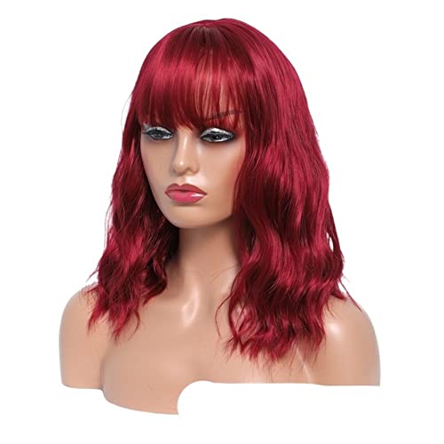 Perücke for Frauen, schulterlange Wellen-Bob-Perücken mit Pony for Frauen, Halloween-Party-Kostüm, Cosplay-Perücke, perfekt for den Alltag (Color : rot) von TAYGUM