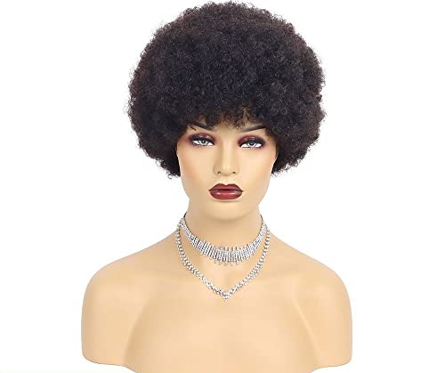 Perücken Haar for Frauen, kurzes Echthaar, kurze Afro-Perücke, verworrene Locken, schwarze Afro-flauschige Perücken, charmant for Party von TAYGUM