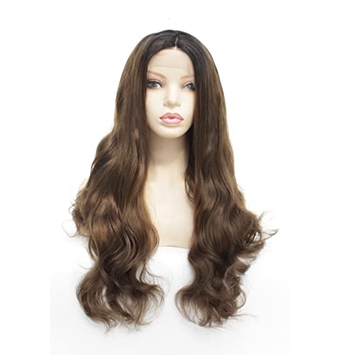 Perücken Haar for Frauen, lange gewellte Perücken for Frauen, Ombre-Braun mit dunklen Wurzeln, Spitze vorne, synthetische Perücke, Cosplay-Haar, modisch for Party (Color : Ombre Brown, Size : Three von TAYGUM