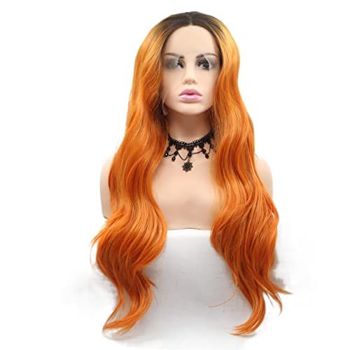 Perücken Haar for Frauen, lange gewellte Perücken for Frauen, flauschige Ombre-Orange-Synthetik-Lace-Front-Perücke, Halloween-Cosplay-Haar, perfekt for den Alltag von TAYGUM