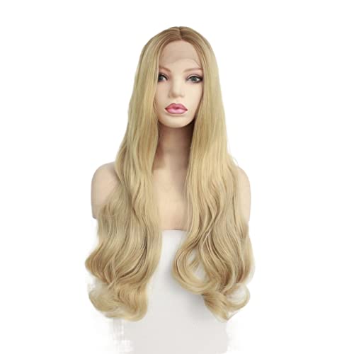 Perücken Haar for Frauen, lange gewellte Perücken for Frauen, lockeres Ombre-Blond mit dunklen Wurzeln, Spitze-Frontal-Perücke, bezaubernd for Party von TAYGUM