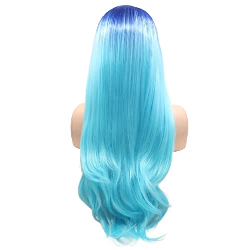 Perücken Haar for Frauen, lange gewellte Perücken for Frauen, seidiges Ombre-Blau mit dunklen Wurzeln, Lace-Front-Synthetik-Perücke, Cosplay-Haar, charmant for den Alltag von TAYGUM