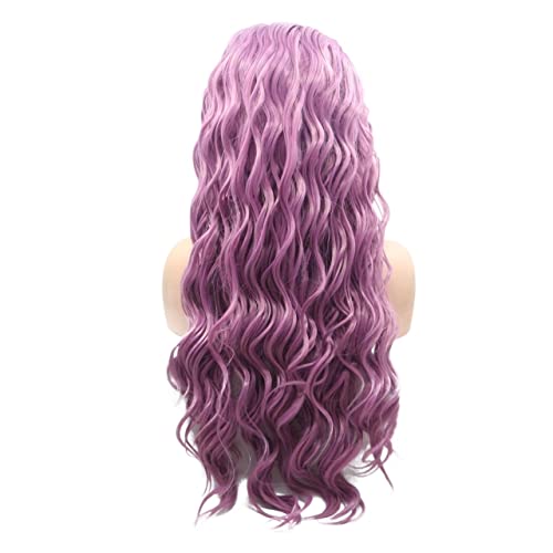 Perücken Haar for Frauen, lange tiefe Wellenperücken for Frauen, flauschige lila Spitze vorne, synthetische Perücke, Party, Kostüm, Cosplay, Haar, charmant for Party von TAYGUM