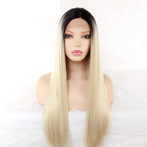 Perücken Haar for Frauen, langes glattes Haar, Perücken for Frauen, seidiger Farbverlauf, blond, Spitze vorne, synthetische Perücke, Cosplay, Party-Haar, perfekt for Party (Color : Ombre Blonde, Siz von TAYGUM