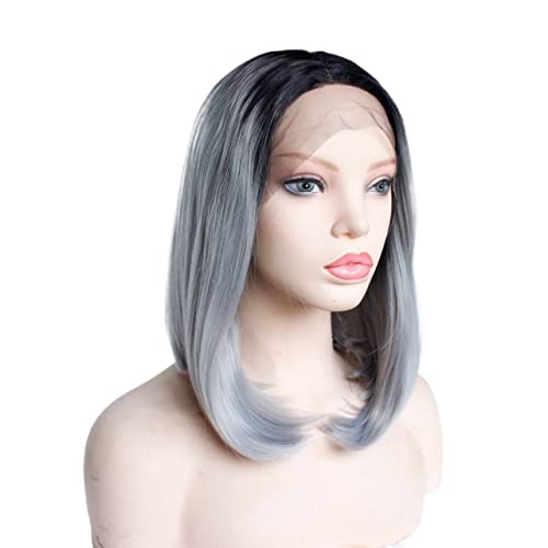 Perücken Haar for Frauen, schulterlange Bob-Perücken for Frauen, Ombre-Grau, Kunsthaar, Spitzenfront, Kostüm, Cosplay, Party-Perücke, perfekt for den Alltag von TAYGUM