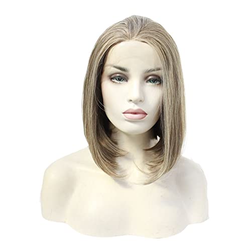 Perücken Haar for Frauen, schulterlange Bob-Perücken for Frauen, Pastellblond, Mischung aus Braun, Lace-Front-Perücke, Party, Cosplay, Haarschönheit for Party (Color : Blonde Brown, Size : 12 Inches von TAYGUM