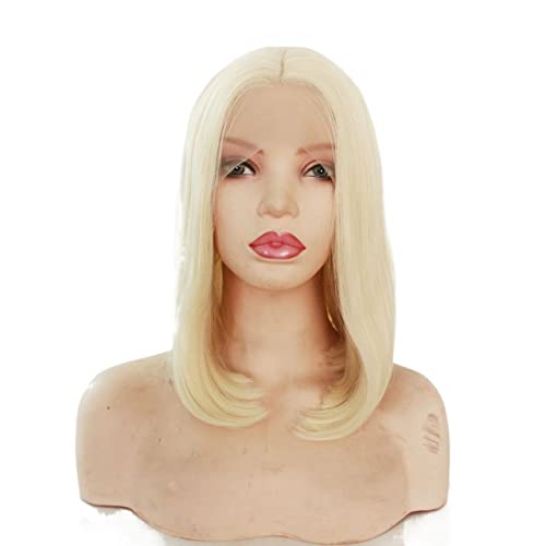 Perücken Haar for Frauen, schulterlange Bob-Perücken for Frauen, blonde Spitze-Front-Synthetik-Perücke, Party-Kostüm, Cosplay, Haarmode for Party (Color : Blonde, Size : Three color curly 14 Inch) von TAYGUM