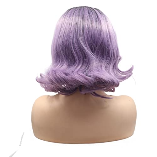 Perücken Haar for Frauen Kurze Wellenperücken for Frauen Ombre Lila mit dunklen Wurzeln Synthetische Lace Front Perücke Cosplay Haar Charmant for den Alltag von TAYGUM