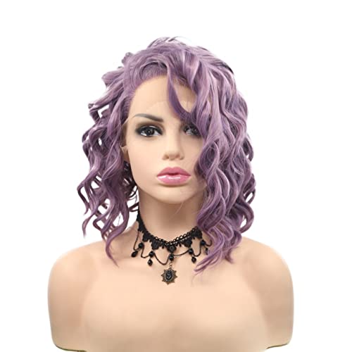 Perücken Haar for Frauen Kurze lockige Perücken for Frauen Bouncy Ombre Lila Lace Front Synthetische Perücke Party Kostüm Cosplay Haar Perfekt for Party von TAYGUM