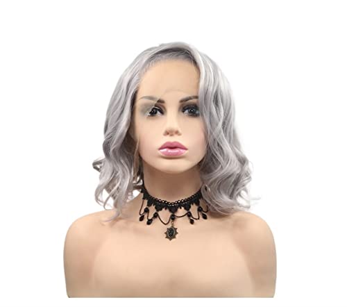 Perücken Haar for Frauen Kurze lockige Perücken for Frauen Ombre Silber Grau Lace Front Synthetische Perücke Halloween Kostüm Cosplay Haar Charmant for Party von TAYGUM