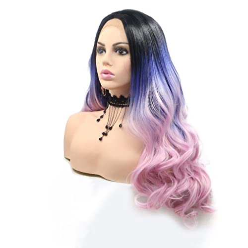 Perücken Haar for Frauen Lange Bunte Wasserwelle Perücken for Frauen Flauschig Mit Dunklen Wurzeln Lace Front Synthetische Perücke Cosplay Haar Schönheit for Party von TAYGUM