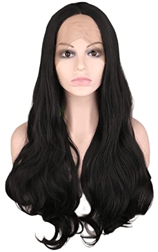 Perücken Haar for Frauen Lange Körperwelle Perücken for Frauen Lace Front Schwarz Flauschiger Mittelteil Haaransatz Synthetische Perücke Schönheit for Party von TAYGUM