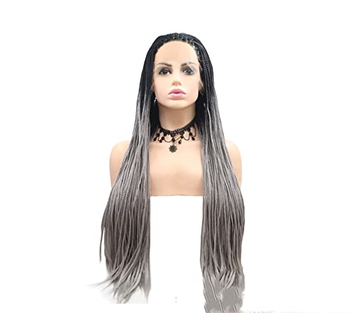 Perücken Haar for Frauen Lange Twist Box geflochtene Perücken for schwarze Frauen Ombre Grau geflochtene synthetische Lace Front Perücke Schönheit for Party von TAYGUM