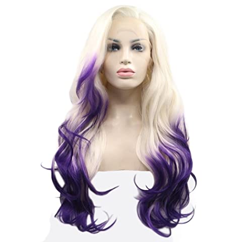 Perücken Haar for Frauen Lange gewellte Perücken for Frauen Flauschige weiße Mischung Lila Lace Front synthetische Perücke Kostüm Cosplay Haar Perfekt for den Alltag von TAYGUM