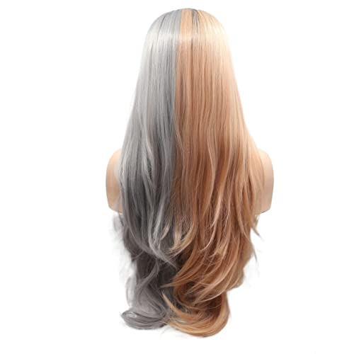 Perücken Haar for Frauen Lange gewellte Perücken for Frauen Pastell Hellorange Mix Grau Lace Front Synthetische Perücke Cosplay Haarschönheit for den Alltag von TAYGUM