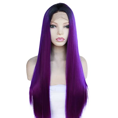 Perücken Haar for Frauen Lange glatte Haare Perücken for Frauen Ombre Lila Synthetische Spitzefrontseite Perücke Party Kostüm Cosplay Haarmode for Party von TAYGUM