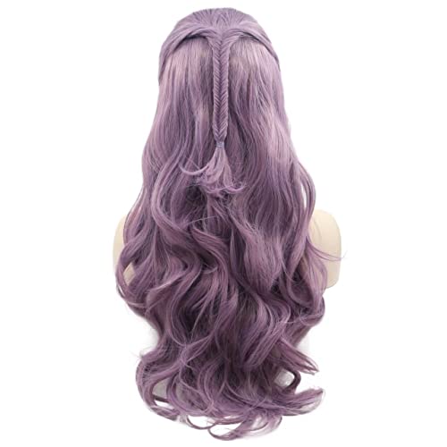 Perücken Haar for Frauen Lange lockige Wellenperücken mit Zopf for Frauen Flauschige Ombre Lila synthetische Lace-Front-Perücke Cosplay Haarmode for den Alltag von TAYGUM