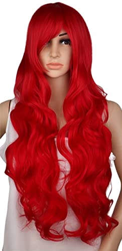 Perücken Haar for Frauen Lange rote Körperwellenperücken mit seitlichem Pony for Frauen Flauschige synthetische Perücke Halloween Party Cosplay Haarmode for den Alltag von TAYGUM