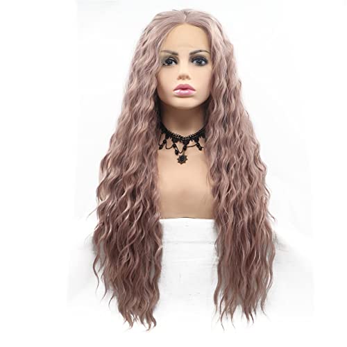 Perücken Haar for Frauen Lange tiefe Welle Perücken for Frauen Bouncy Ombre Rosa Lila Lace Front Synthetische Perücke Kostüm Cosplay Haar Charmant for Party von TAYGUM